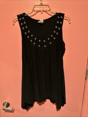 Carole Little Black Sleeveless Tank with Silver Grommet Detail